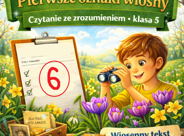🌷 Pierwsze oznaki wiosny – czytanie ze zrozumieniem (klasa 5) | karta pracy + 15 zadań