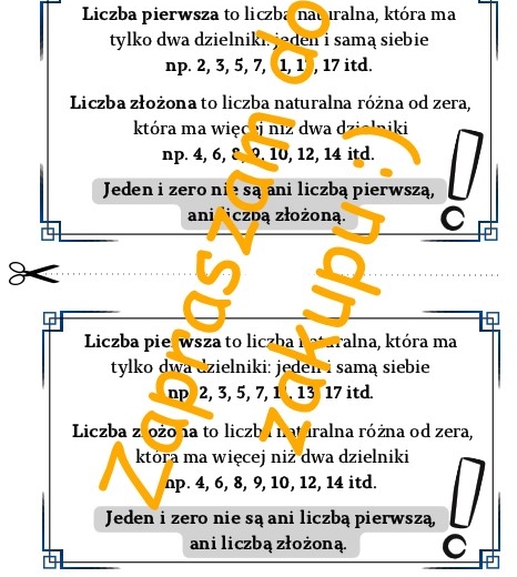 Liczby pierwsze i złożone - wklejka do zeszytu.