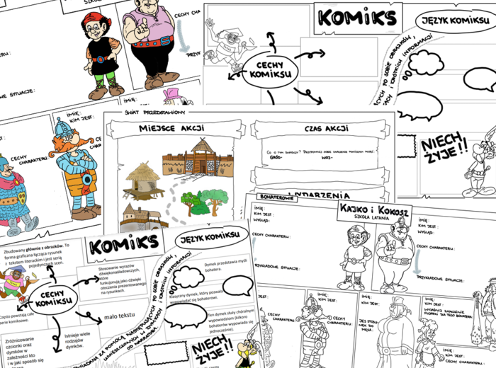 "Kajko i Kokosz. Szkoła latania" - 3 karty (puste i uzupełnione)