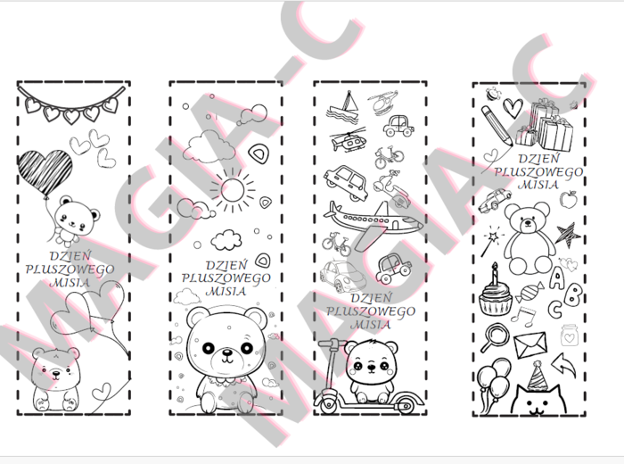 Dzień pluszowego misia - zakładki do książki 4 wzory