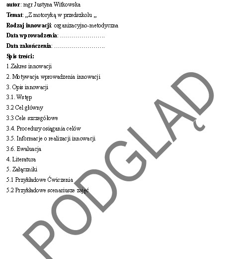 Innowacja pedagogiczna "Z motoryką w przedszkolu"- Zestaw ćwiczeń usprawniających sferę motoryki małej dzieci w wieku 3-6 lat