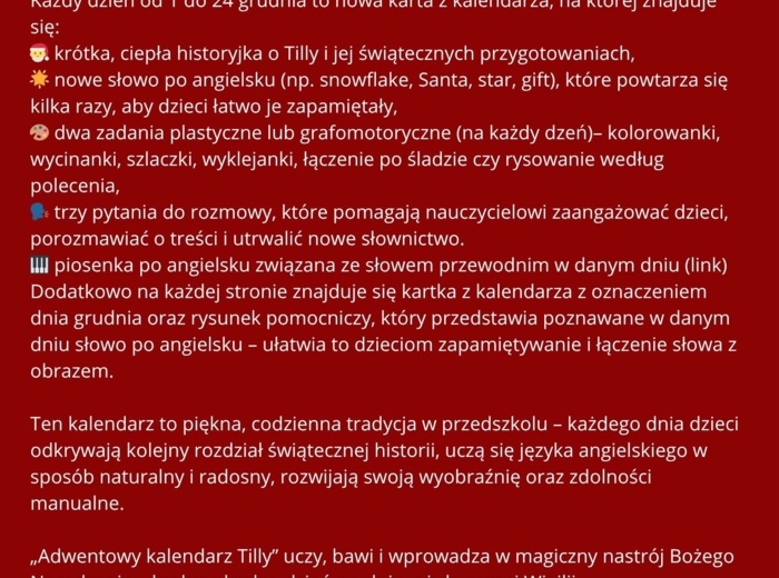 KALENDARZ ADWENTOWY DLA PRZEDSZKOLAKÓW-ANGIELSKI🎅🏼