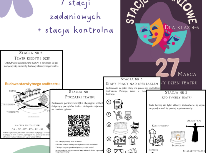 Stacje zadaniowe, Międzynarodowy Dzień Teatru, język polski, lekcja z okazji 27 marca