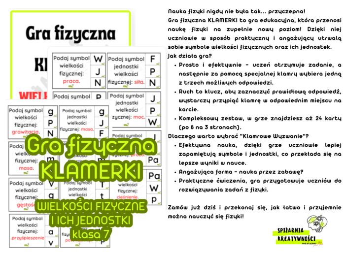 Gra fizyczna KLAMERKI WIELKOŚCI FIZYCZNE I ICH JEDNOSTKI klasa 7