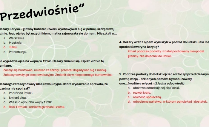 Test wprowadzający z lektury "Przedwiośnie"