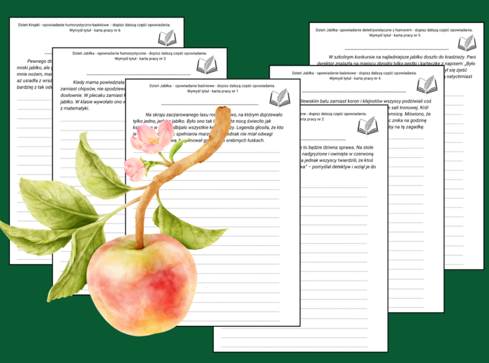 🍎🍏 Opowiadania z jabłkiem - Dzień Jabłka 🍎 - jesień - opowiadanie ćwiczenia redakcyjne - karta pracy - kl. 4-8