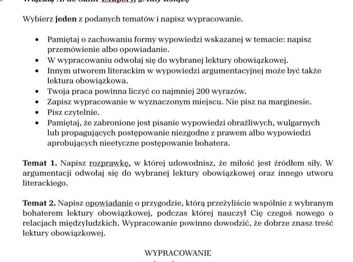 Arkusz egzaminacyjny "Mały Książę"