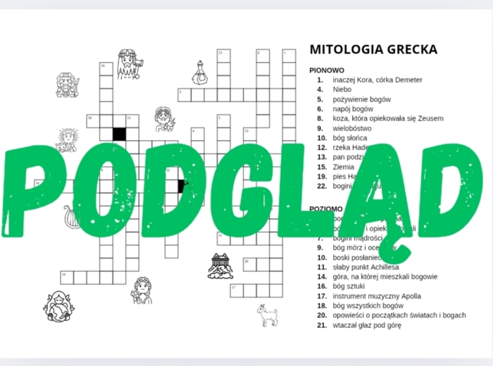 Mitologia grecka - krzyżówka + klucz odpowiedzi