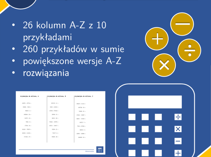Arytmetyka do miliona | matematyka | 26 kolumn