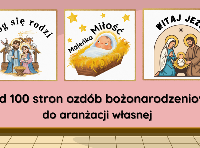 Zimowo-świąteczna gazetka szkolna z bogatym zestawem elementów dekoracyjnych,  z elementami symbolicznymi