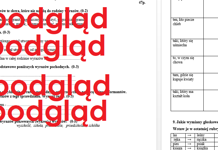 Słowotwórstwo - sprawdzian dla kl. 7 - 8