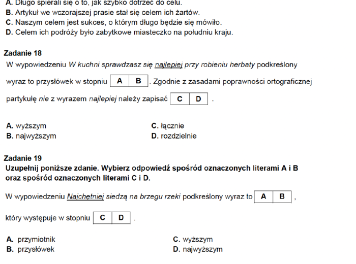 Zadania egzaminacyjne z j.polskiego - Gramatyka, ortografia, fonetyka