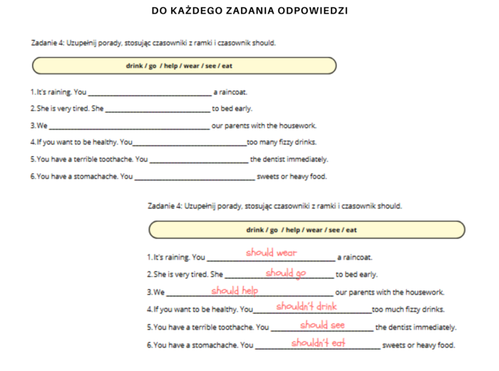 Gramatyka dla klasy 6: Czasownik should oraz have to  Na podstawie English Class A2 Unit 5