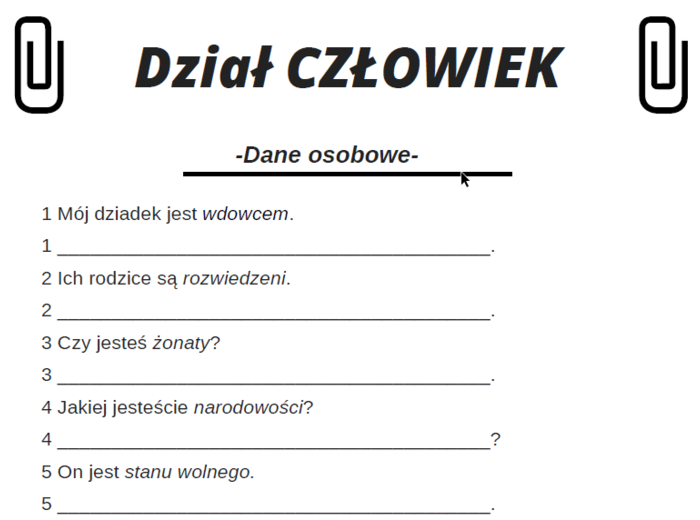 Materiały ćwiczeniowe: Dział Człowiek