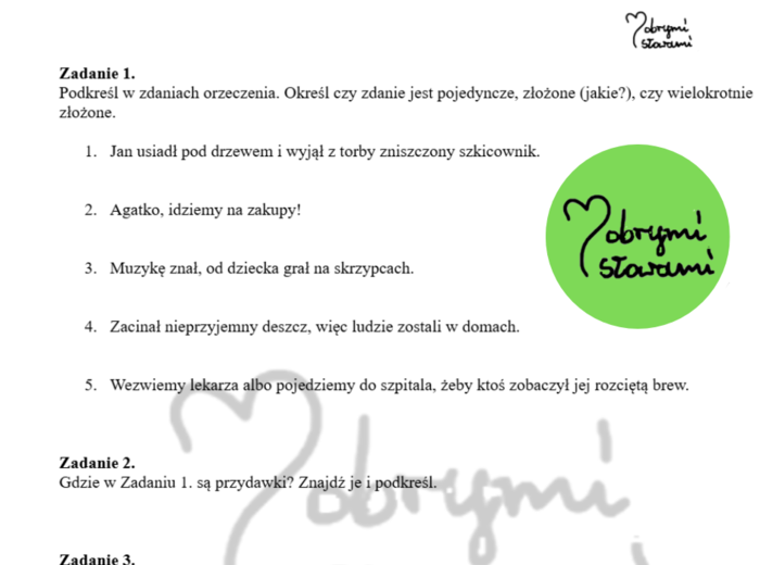 Składnia.sprawdzian.karta pracy