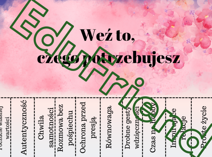 Weź to, czego potrzebujesz - MOTYWACJA-SELFCARE-WSPARCIE - 9 kart A4- odrywanki- całoroczne