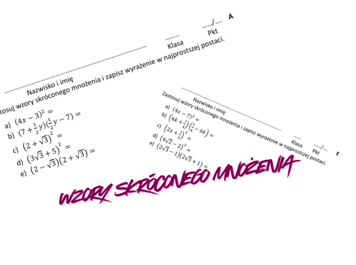 Kartkówka podstawowe wzory skróconego mnożenia (9 grup) wraz z odpowiedziami