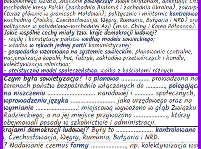 Państwa bloku wschodniego w latach 50. XX w. – notatki i karta pracy