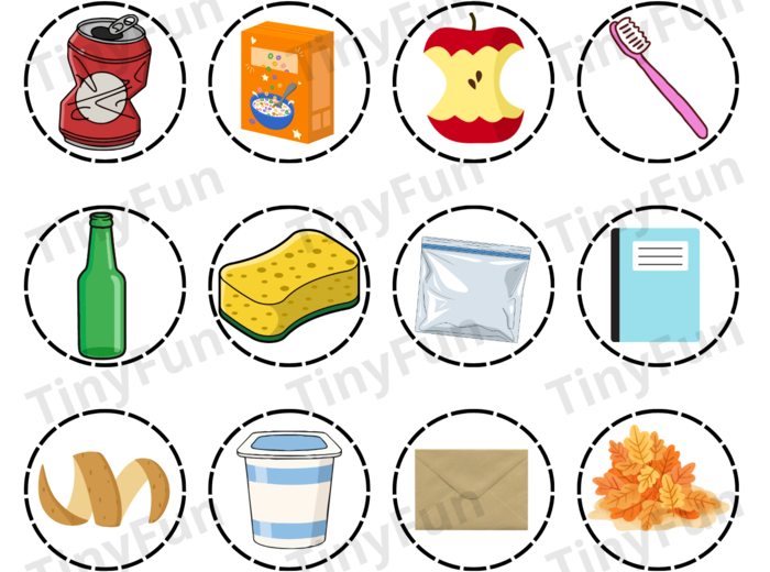 Segregacja śmieci – edukacyjna gra dla dzieci | 60 grafik do dopasowania