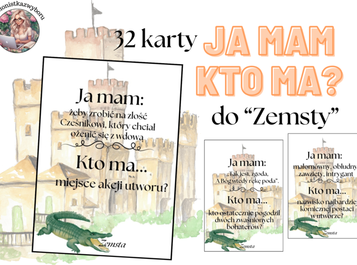 Karty Ja mam, Kto ma? Zemsta A. Fredry, egzamin ósmoklasisty