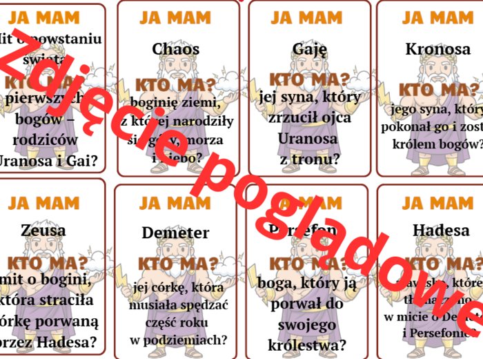 Gra dydaktyczna - Ja mam, kto ma? - Mitologia grecka