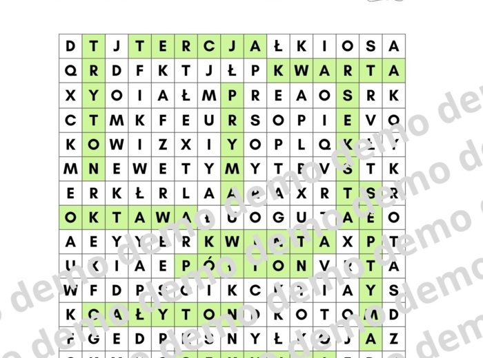 Muzyka, klasa 4-5. Interwały. Karta pracy: wykreślanka.