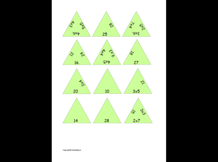 Karty typu piramida - gry matematyczne (mnożenie)