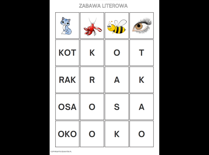 Zabawa literowa - nauka czytania