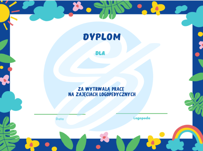LOGOPEDIA Dyplom zakończenie zajęć logopedycznych, zakończenie terapii logopedycznej