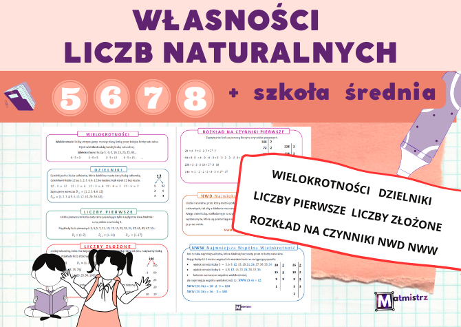 E8 Notatka z własnościami liczb naturalnych: dzielniki, wielokrotności, NWW, NWD, rozkład liczby na czynniki pierwsze.