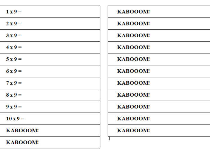 Kaboom - tabliczka mnożenia