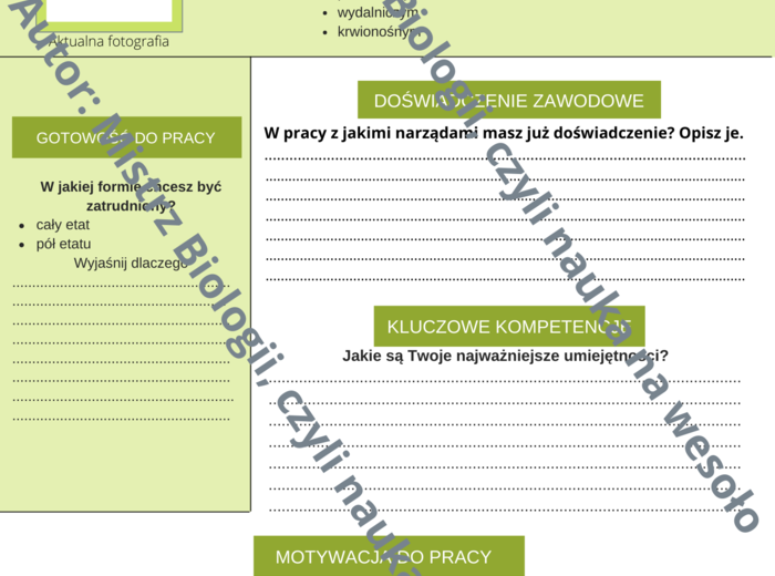 Podanie o pracę narządu
