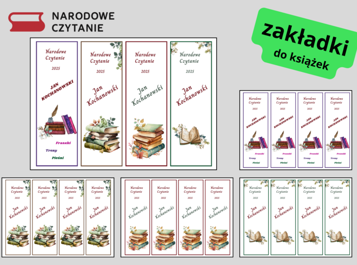 NARODOWE CZYTANIE 2025 – zakładki do książek – zakładka – Jan Kochanowski – biblioteka - język polski - wersja 2