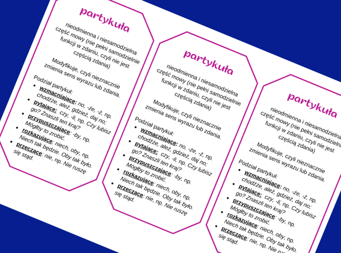 PARTYKUŁA – części mowy – wklejka – wklejki – egzamin – powtórzenie