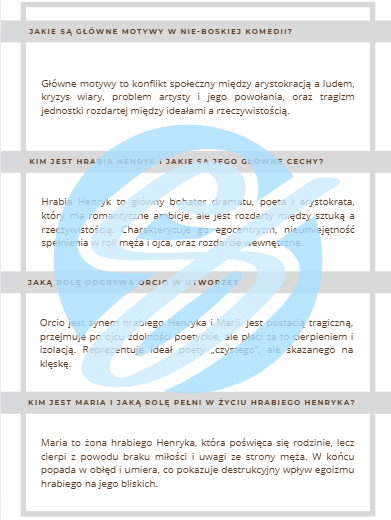 "Nie-Boska komedia" – Gotowy zestaw pytań i odpowiedzi dla nauczycieli szkół średnich