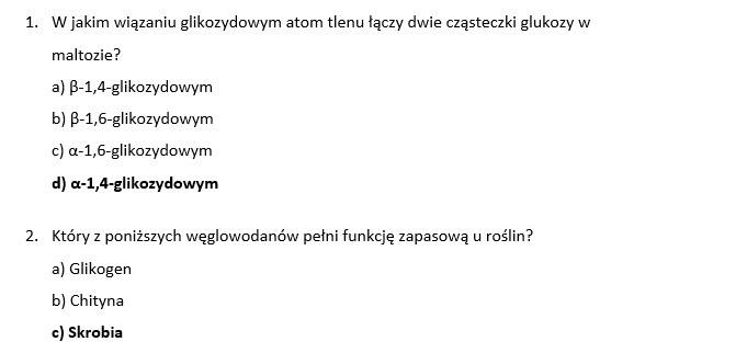 Test- Chemizm życia. Składniki organiczne- węglowodany (poziom rozszerzony)