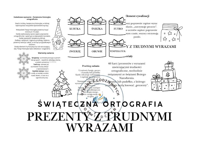 Prezenty z trudnymi wyrazami. Świąteczna ortografia.