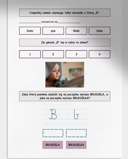 "B" i "b". Karta pracy. Sprawdzian