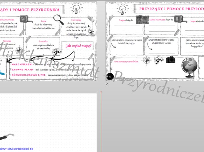 Zestaw na jedną lekcję „Przyrządy i pomoce przyrodnika” – sketchnotka + karta pracy w power point + gratisowy link do prezentacji multimedialnej niekomercyjnej wykonanej w genial.ly do indywidualnego pobrania i użycia do celów niekomercyjnych. Przyroda 4