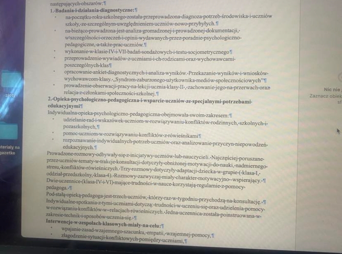 Sprawozdanie pedagoga szkolnego I półrocze