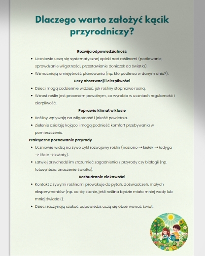 Kącik przyrodniczy w klasie