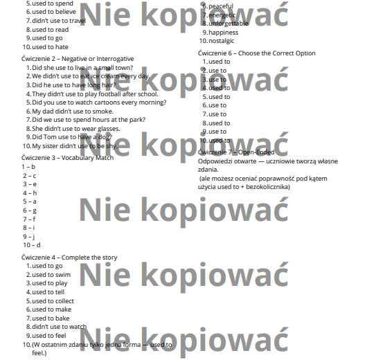 Karta pracy + czytanka "Used to - Nostalgic Past" B1