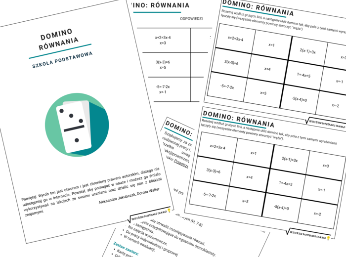 Domino: równania klasa 7-8 + wersja w języku ukraińskim