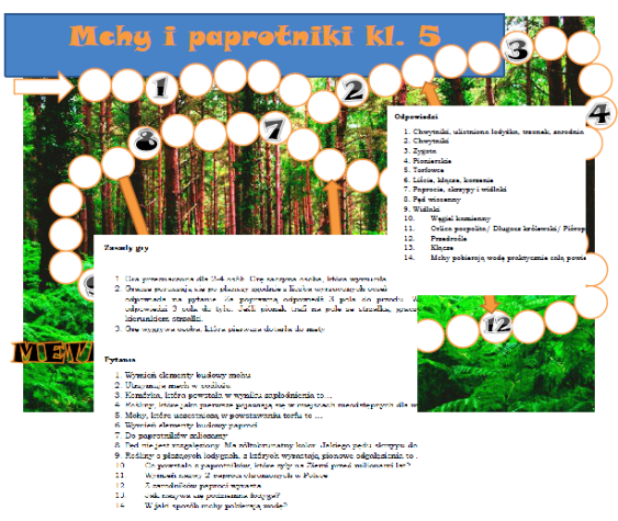 Mchy i paprocie gra planszowa dla klasy 5