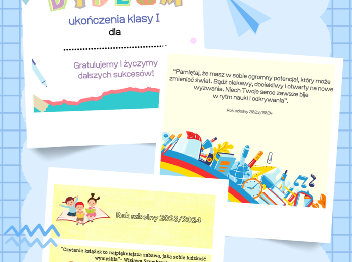 Zakończenie roku szkolnego- zakładki, wkładki do książek, dyplomy, sentencje