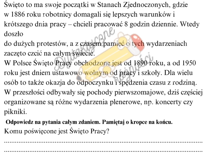 Majowe święta - Święto Pracy, Dzień Flagi, Konstytucja 3 Maja - 3 teksty doskonalące czytanie ze zrozumieniem KLASA 4-6