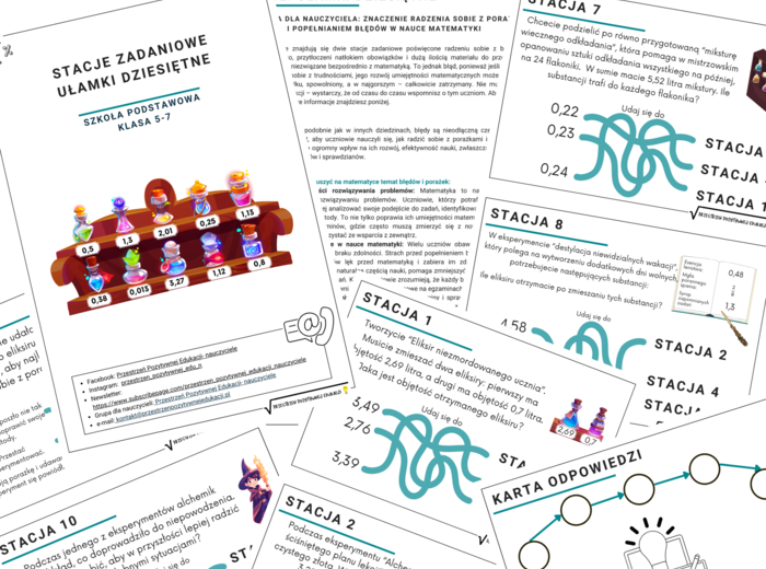 Stacje zadaniowe z ułamków dziesiętnych – laboratorium alchemika (klasa 5-7)
