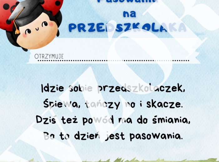 Dyplom pasowanie na przedszkolaka motyw biedronka