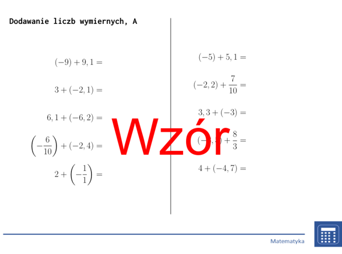 Dodawanie liczb wymiernych | matematyka | 26 kolumn