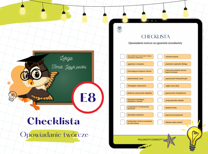 Checklista. Opowiadanie twórcze na egzaminie ósmoklasisty. Egzamin ósmoklasisty. Wypracowanie